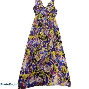 Oleg Cassini vintage metallic abstract printed  sleeveless empire Silk dress